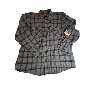 Wrangler Men's Relaxed Fit Gray Large Cotton Blend Long Sleeve Plaid Shirt New